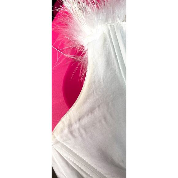 Sau Lee Jayde Sateen Jacquard Feather Hem Ivory White Mini Dress Size 14 - Picture 9 of 13